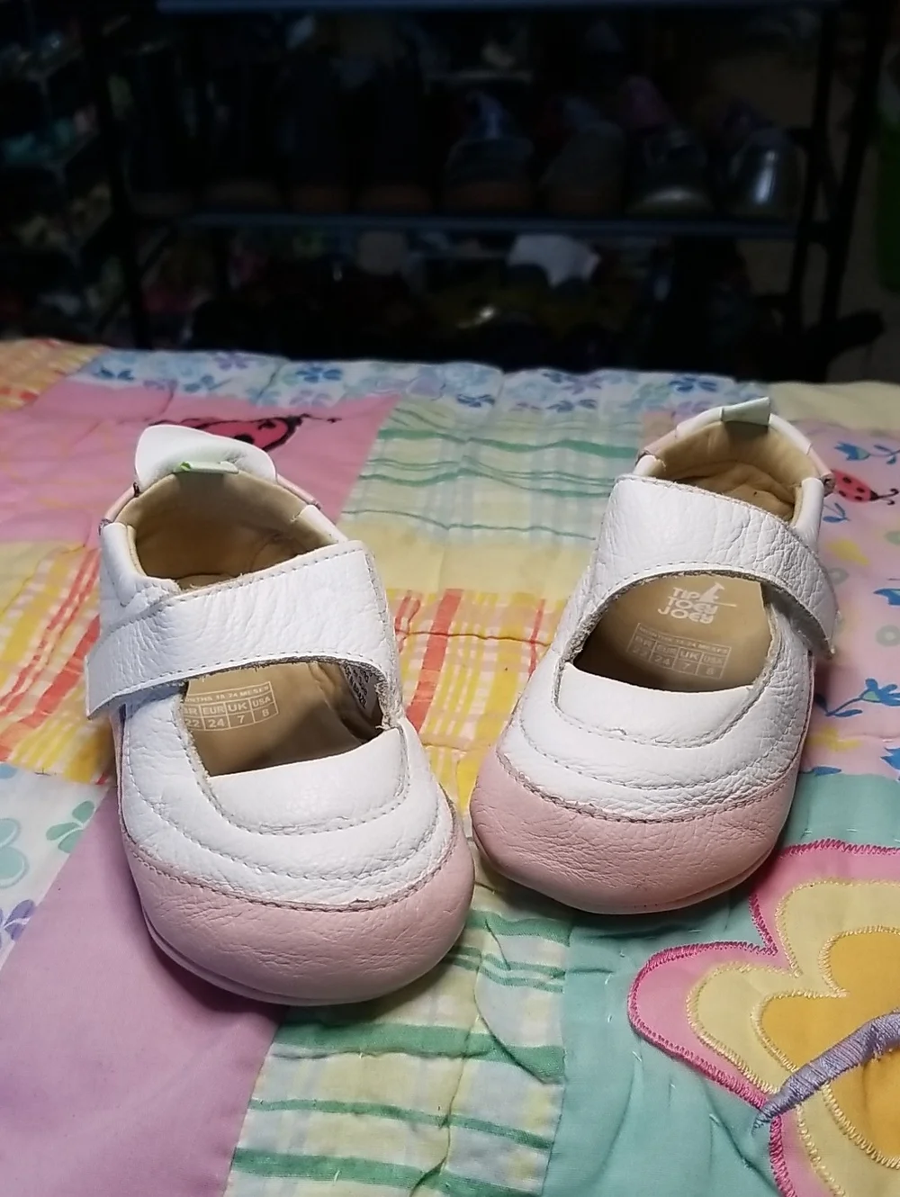 Tip Toey Joey White & Pink Leather Mary Jane Baby Shoes Size 8 EURO 24 18-24 M